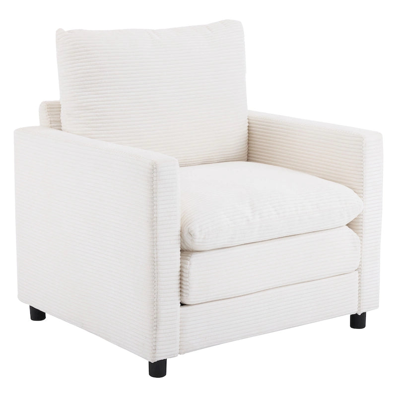 Fauteuil en velours côtelé surdimensionné avec pouf – Chaise confortable pour le salon