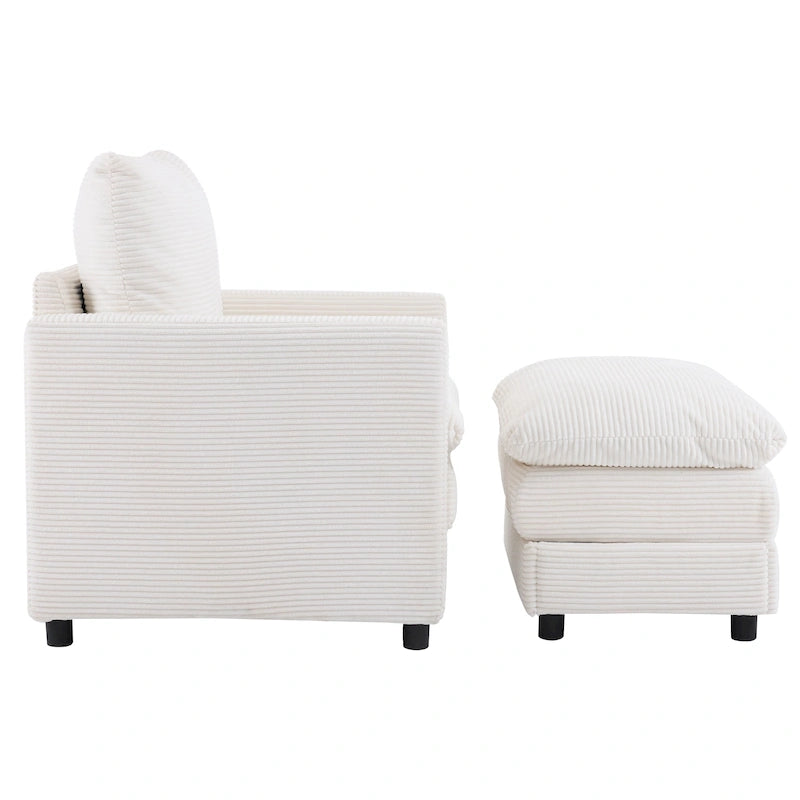 Fauteuil en velours côtelé surdimensionné avec pouf – Chaise confortable pour le salon