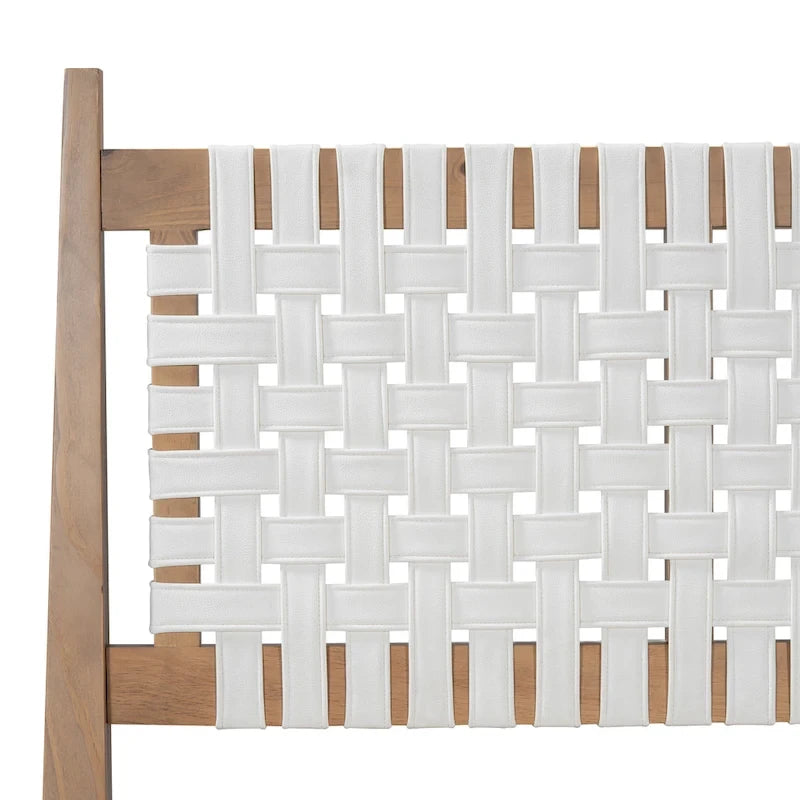 Lit plateforme Queen – Tête de lit en cuir tressé et cadre en bois massif