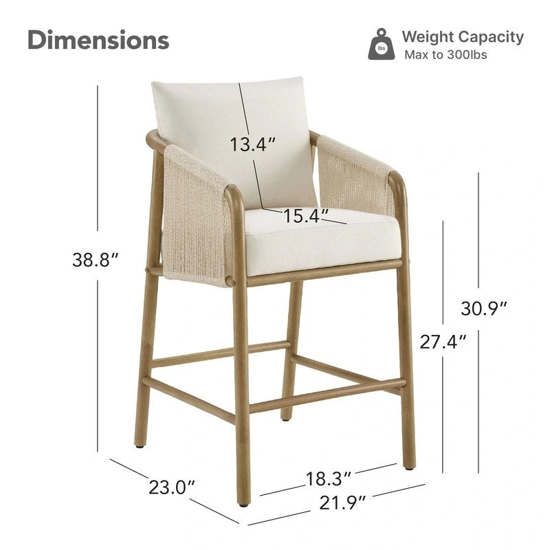 Tabouret de bar hauteur comptoir avec accoudoir en bois tressé – Lot de 2