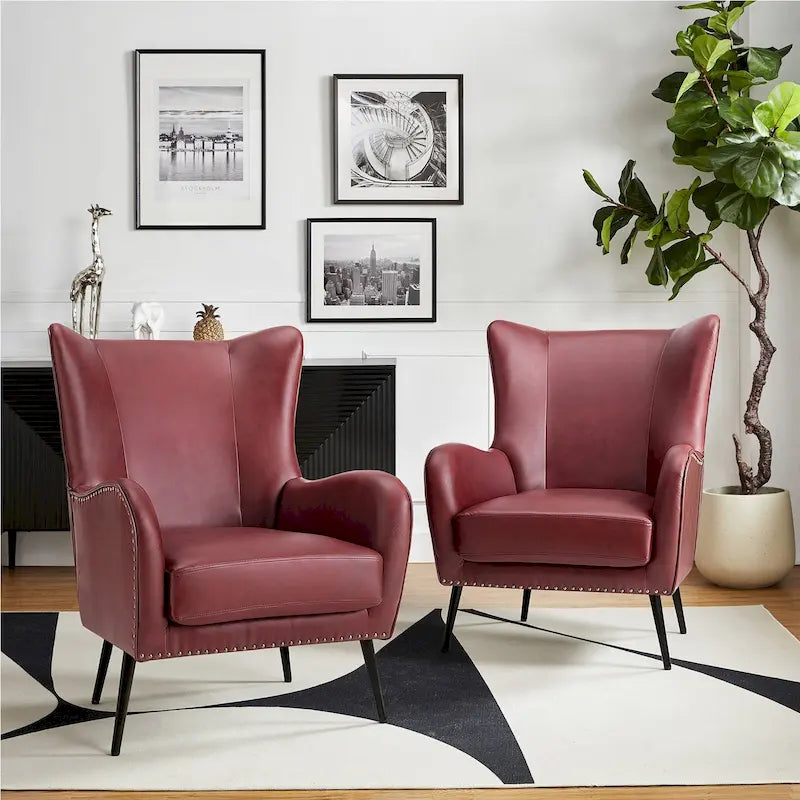 Fauteuil rembourré en bois avec pieds en métal – Lot de 2