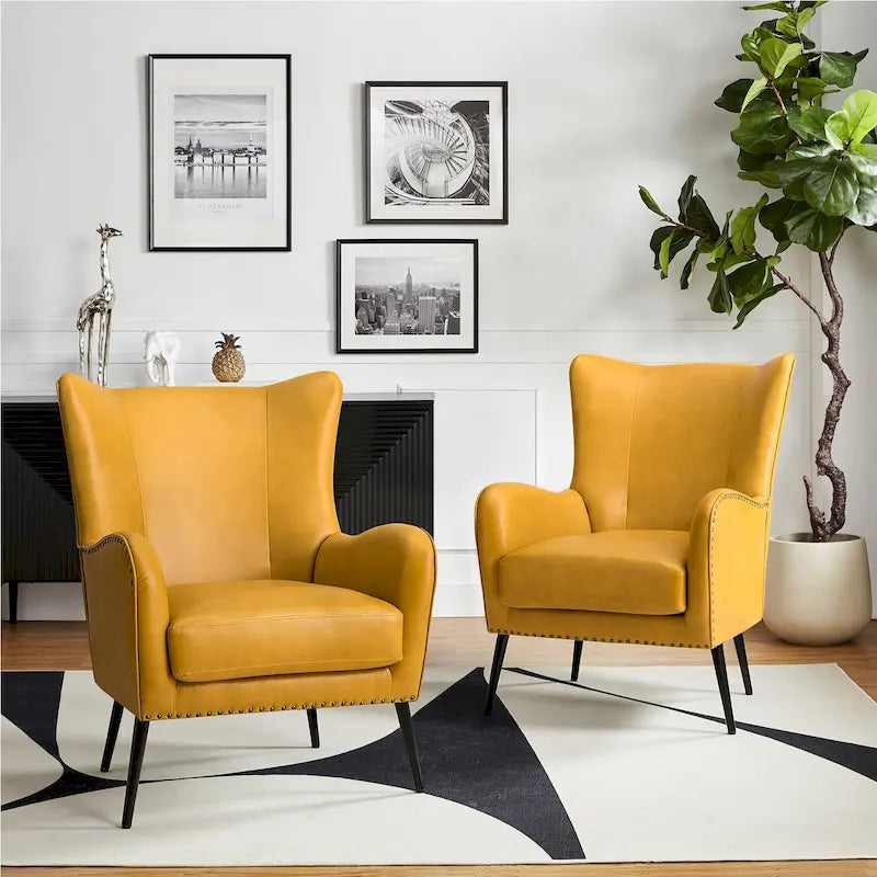 Fauteuil rembourré en bois avec pieds en métal – Lot de 2