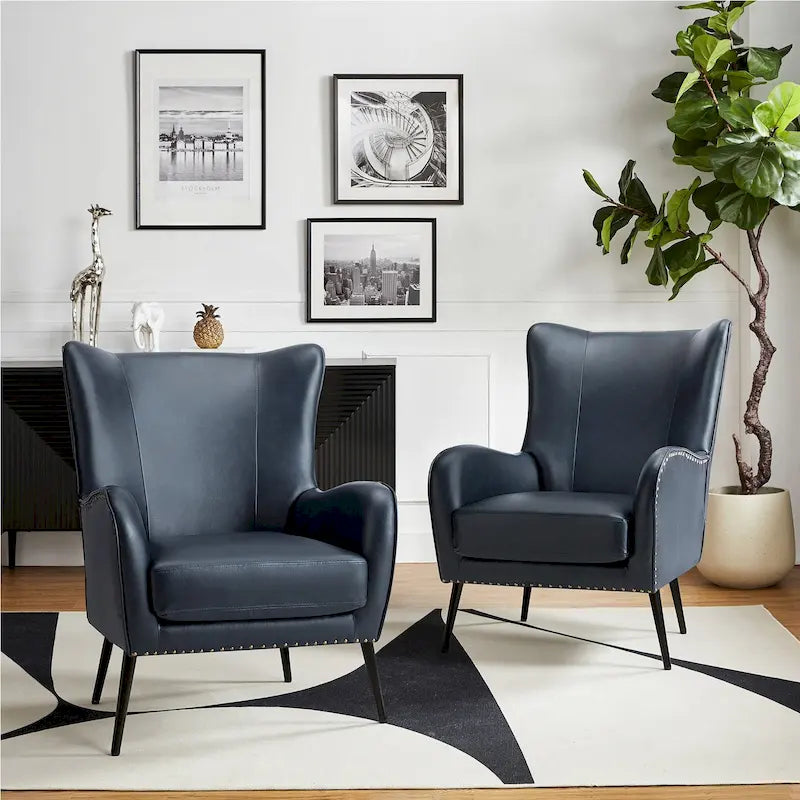 Fauteuil rembourré en bois avec pieds en métal – Lot de 2