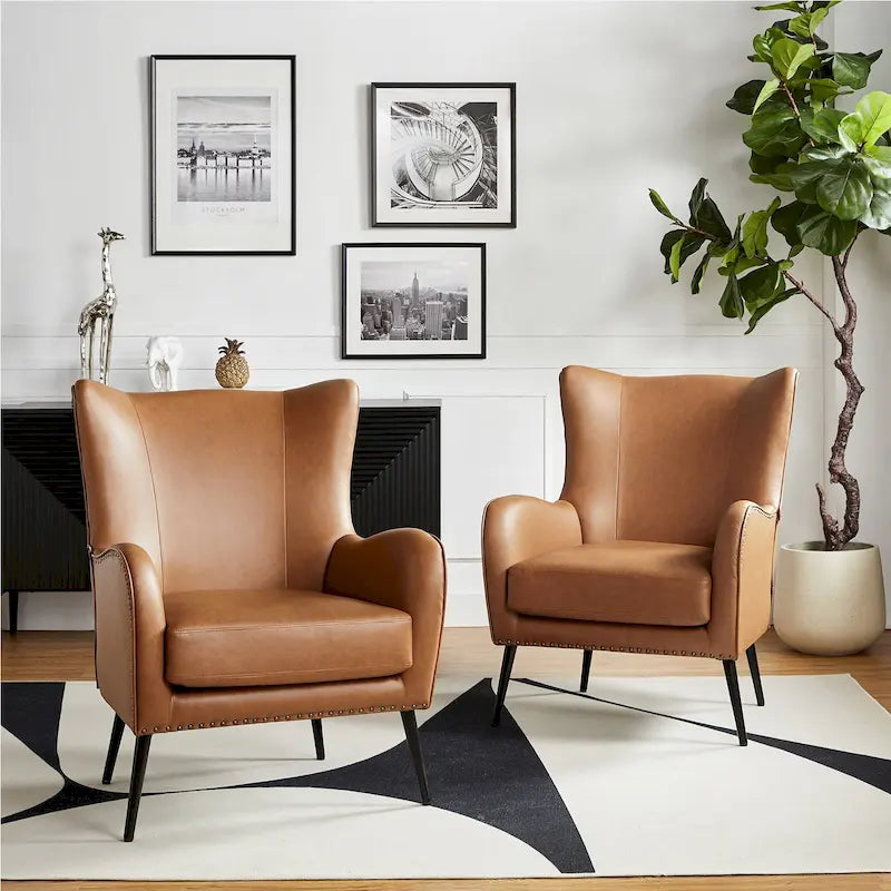 Fauteuil rembourré en bois avec pieds en métal – Lot de 2