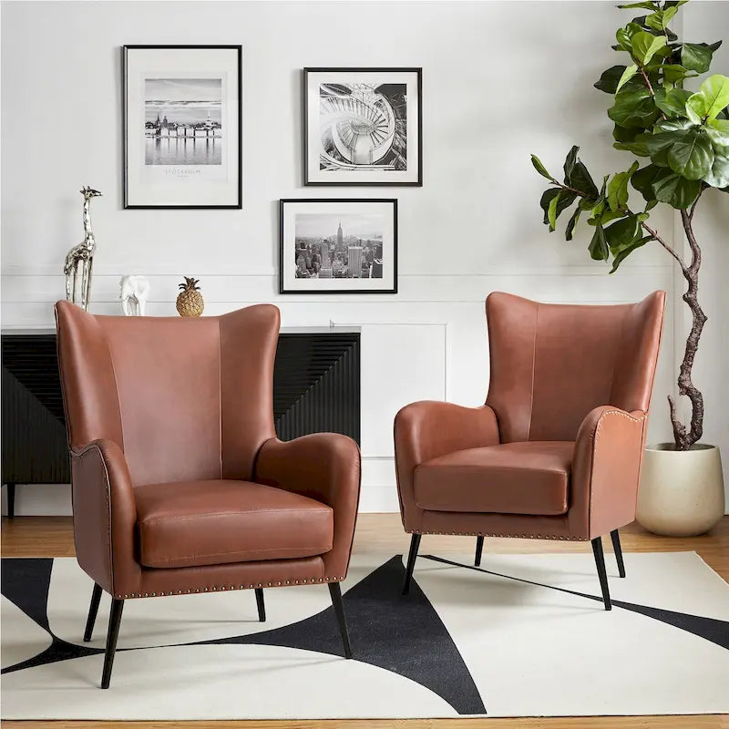 Fauteuil rembourré en bois avec pieds en métal – Lot de 2