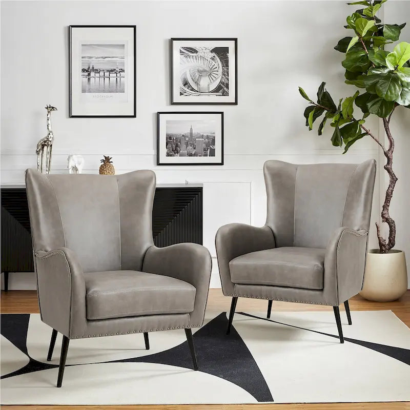 Fauteuil rembourré en bois avec pieds en métal – Lot de 2