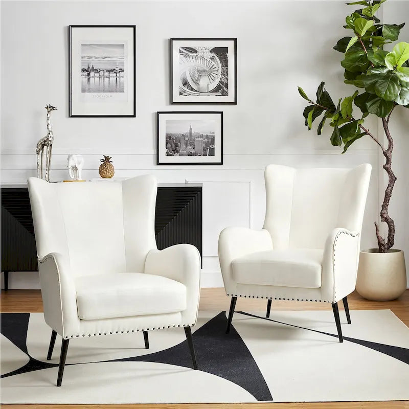 Fauteuil rembourré en bois avec pieds en métal – Lot de 2