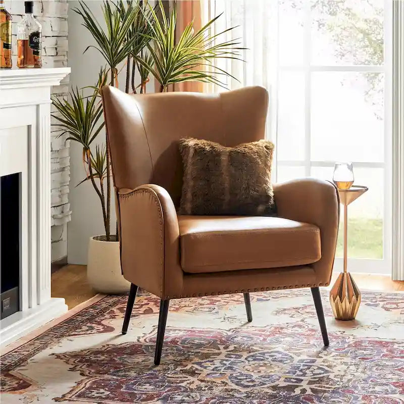 Fauteuil rembourré en bois avec pieds en métal – Lot de 2