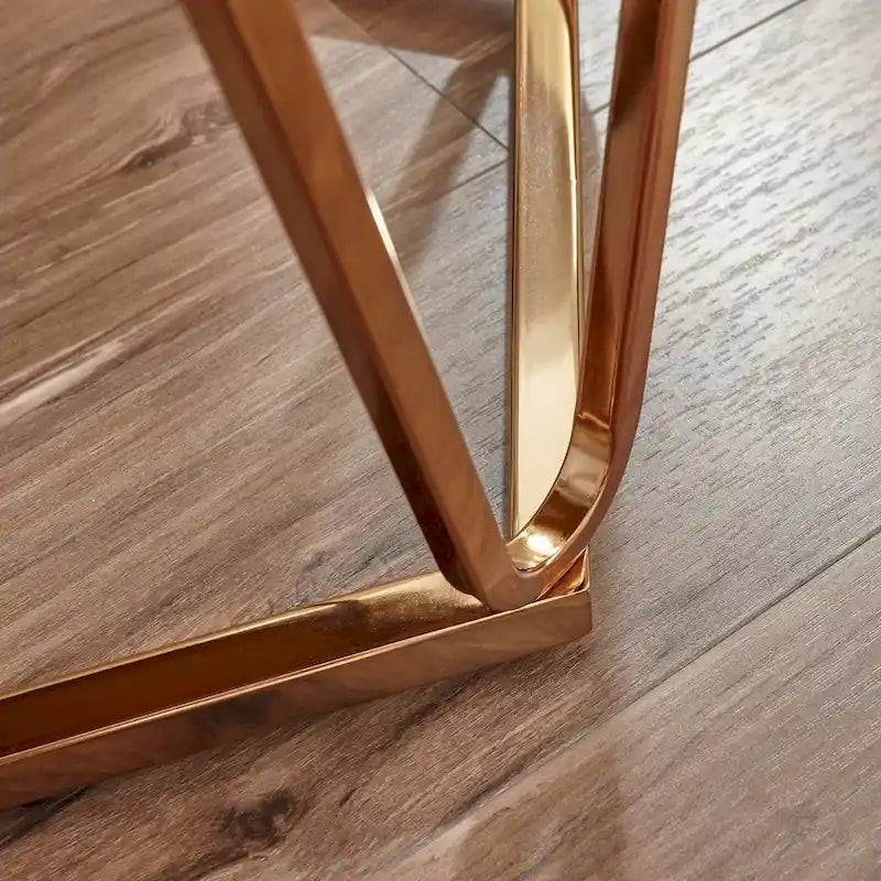 Table d'appoint ronde moderne en faux marbre – Base géométrique dorée
