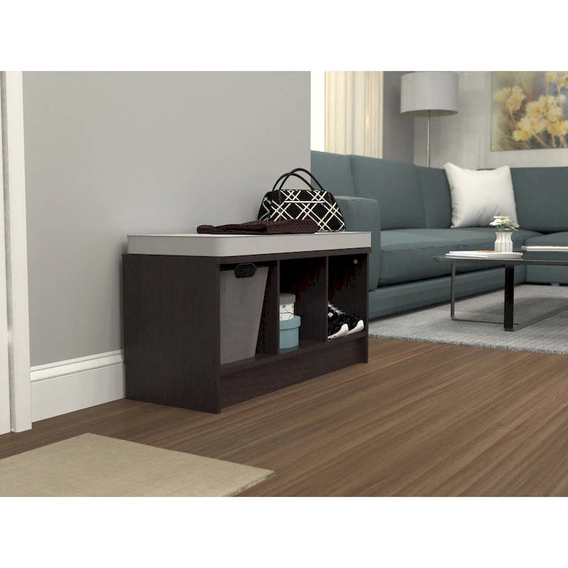 Banc de rangement 3 cubes avec coussin gris – Entrée et chambre à coucher