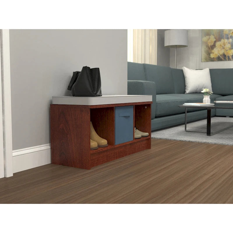 Banc de rangement 3 cubes avec coussin gris – Entrée et chambre à coucher