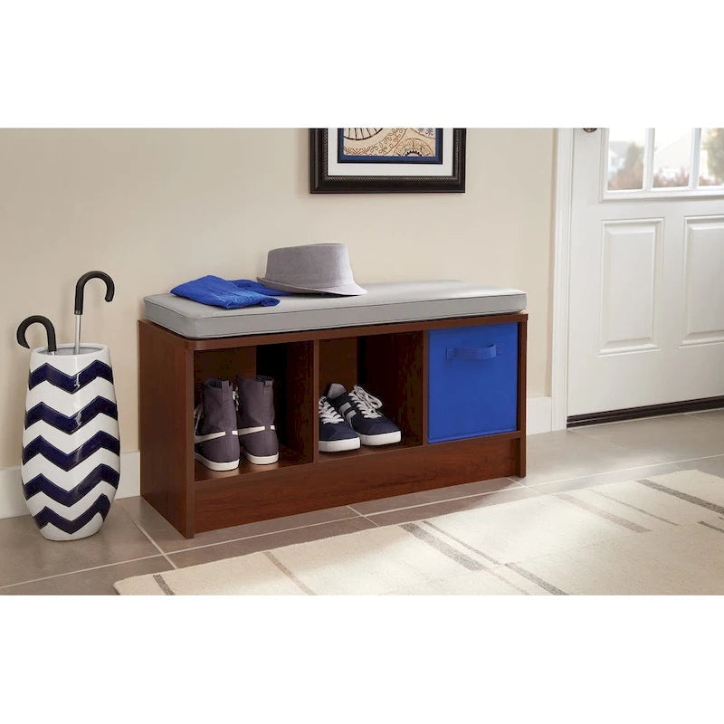 Banc de rangement 3 cubes avec coussin gris – Entrée et chambre à coucher