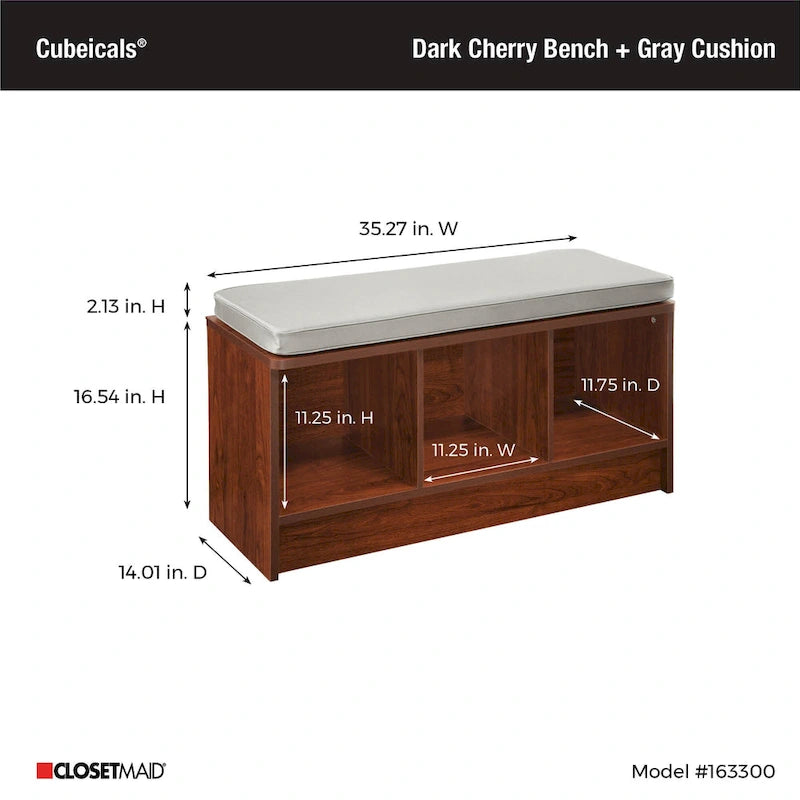 Banc de rangement 3 cubes avec coussin gris – Entrée et chambre à coucher
