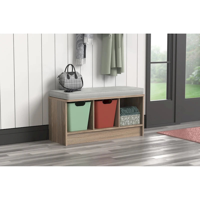 Banc de rangement 3 cubes avec coussin gris – Entrée et chambre à coucher
