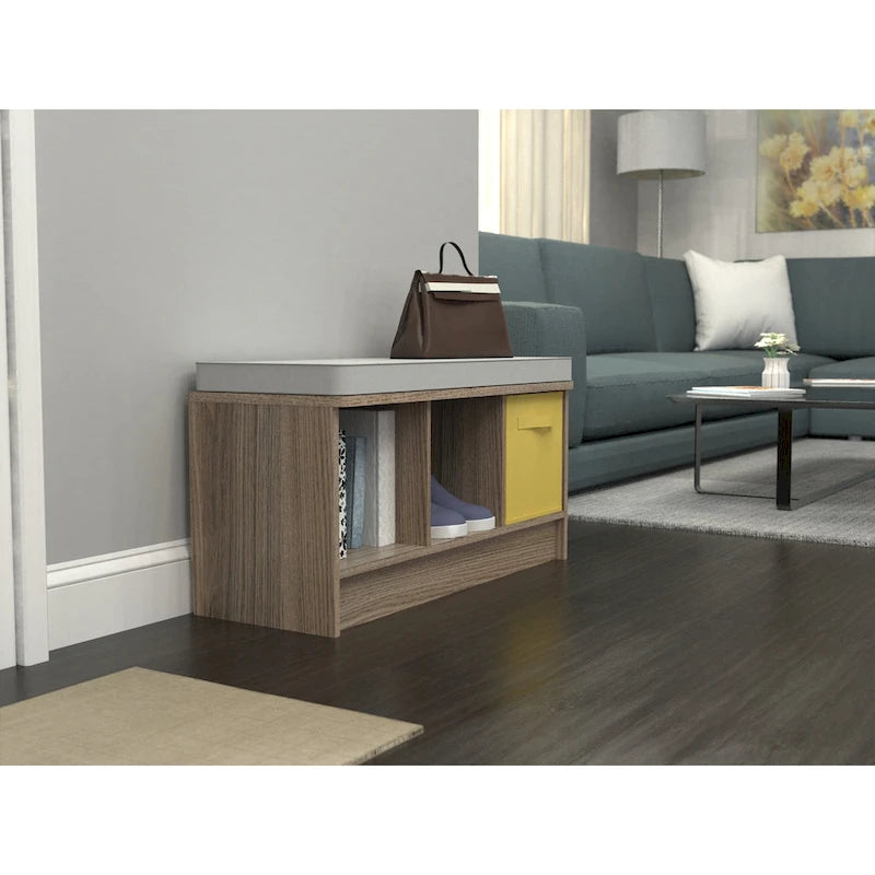 Banc de rangement 3 cubes avec coussin gris – Entrée et chambre à coucher