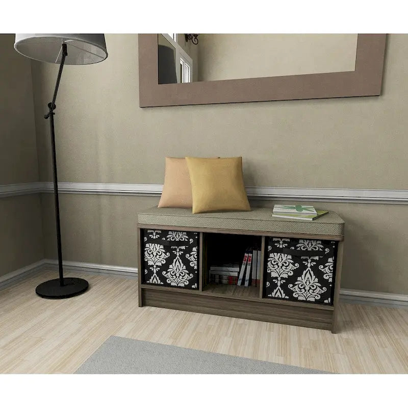 Banc de rangement 3 cubes avec coussin gris – Entrée et chambre à coucher