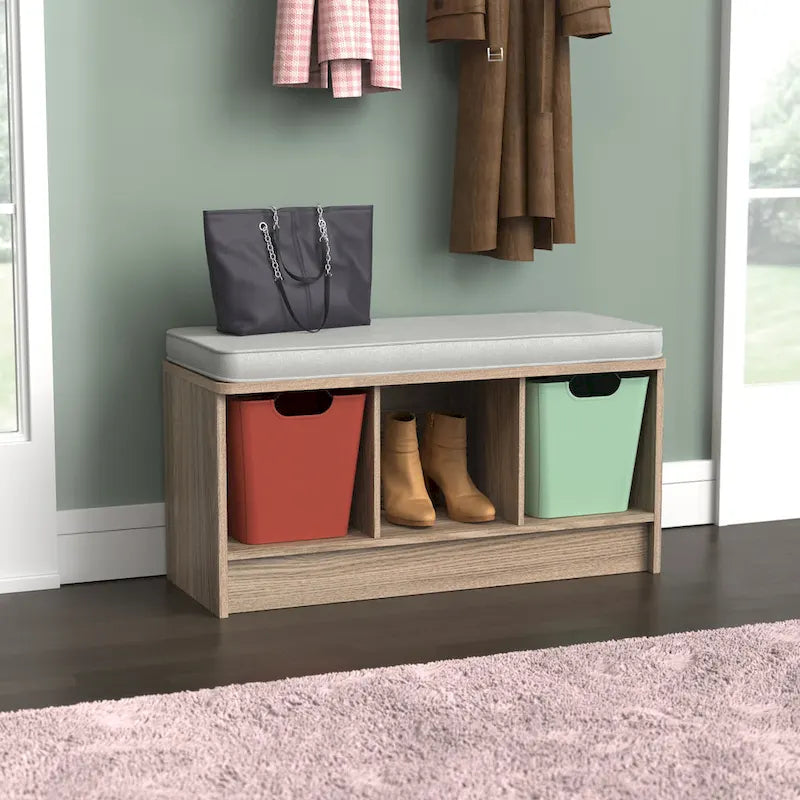 Banc de rangement 3 cubes avec coussin gris – Entrée et chambre à coucher