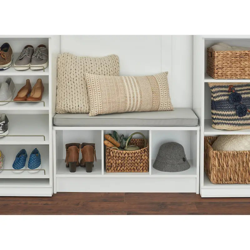 Banc de rangement 3 cubes avec coussin gris – Entrée et chambre à coucher