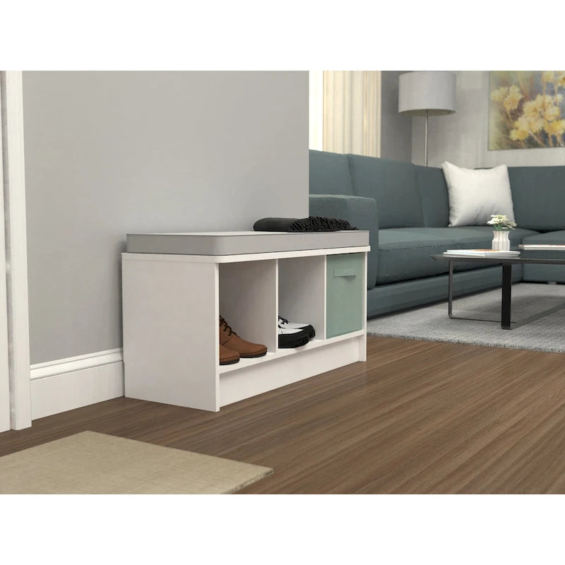 Banc de rangement 3 cubes avec coussin gris – Entrée et chambre à coucher