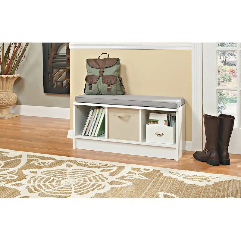 Banc de rangement 3 cubes avec coussin gris – Entrée et chambre à coucher