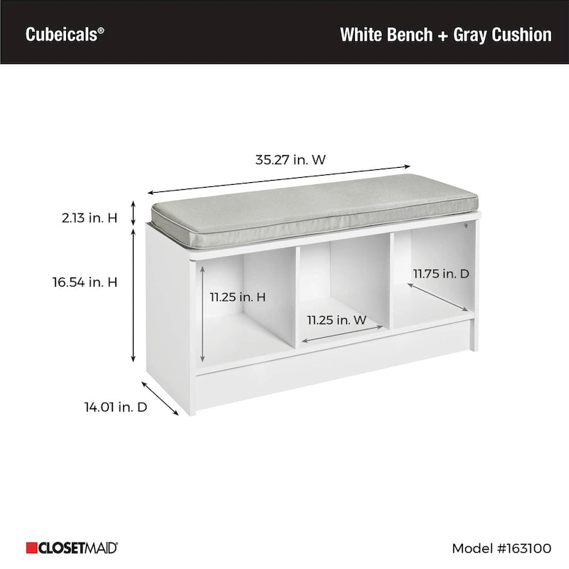 Banc de rangement 3 cubes avec coussin gris – Entrée et chambre à coucher