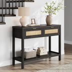 Console en rotin avec 2 tiroirs et étagères – 30x39x14