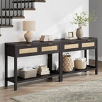 Console en rotin avec 2 tiroirs et étagères – 30x39x14