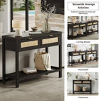 Console en rotin avec 2 tiroirs et étagères – 30x39x14