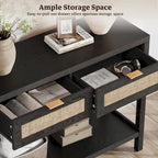 Console en rotin avec 2 tiroirs et étagères – 30x39x14