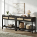 Console en rotin avec 2 tiroirs et étagères – 30x39x14