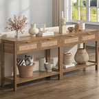 Console en rotin avec 2 tiroirs et étagères – 30x39x14