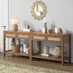 Console en rotin avec 2 tiroirs et étagères – 30x39x14