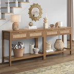 Console en rotin avec 2 tiroirs et étagères – 30x39x14