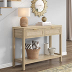 Console en rotin avec 2 tiroirs et étagères – 30x39x14