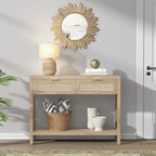 Console en rotin avec 2 tiroirs et étagères – 30x39x14