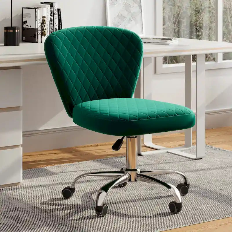 Chaise de bureau pivotante sans accoudoirs en velours, réglable
