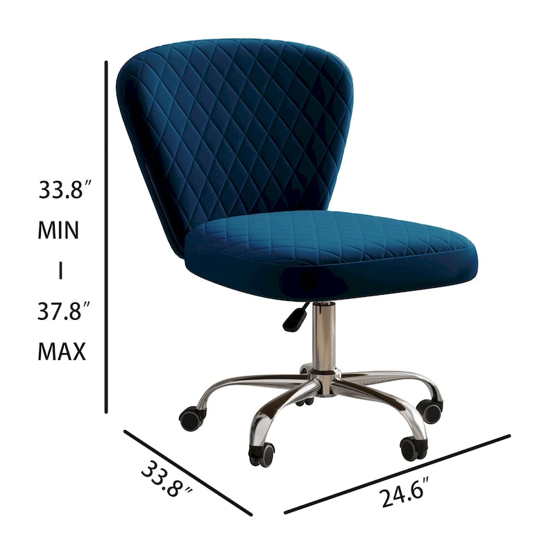 Chaise de bureau pivotante sans accoudoirs en velours, réglable