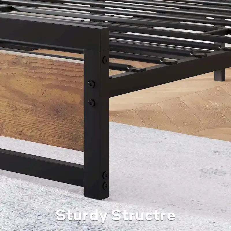 Cadre de lit plateforme avec tête de lit, aucun sommier tapissier requis, supporte jusqu'à 317 kg, marron rustique
