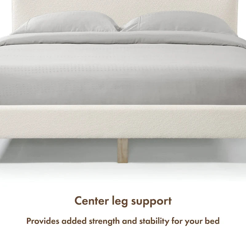 Lit plateforme queen-size réglable en bouclette blanche moderne