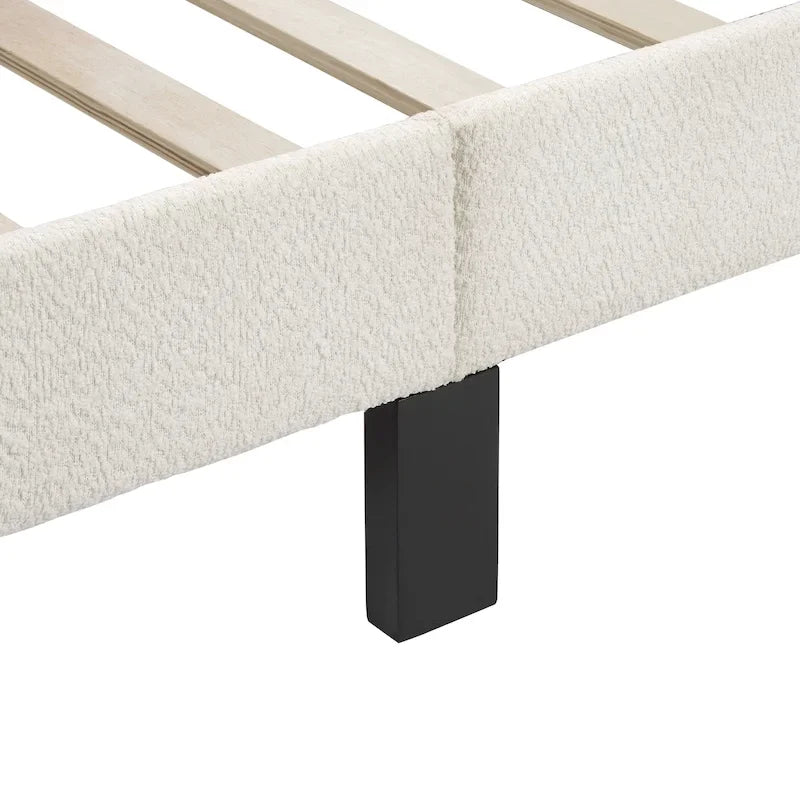 Lit plateforme queen-size réglable en bouclette blanche moderne