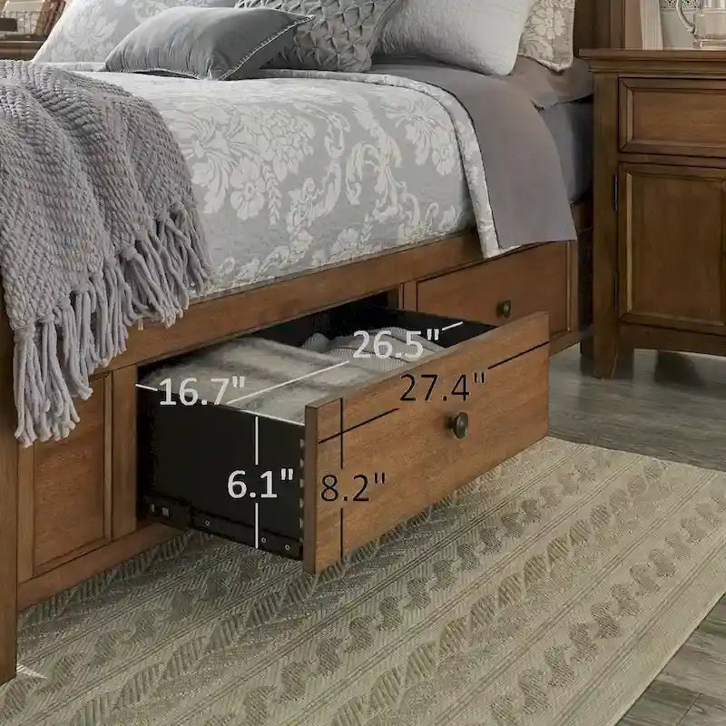 Lit plateforme King Size à panneaux de bois avec rangement sous le lit