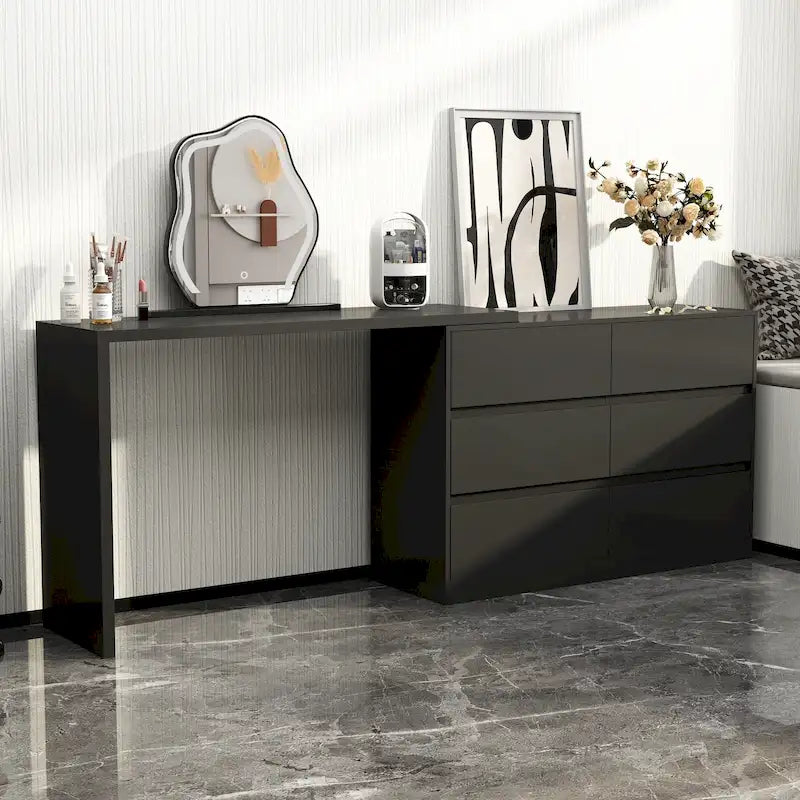 Commode et Bureau Rotatifs – Coiffeuse à 6 Tiroirs Blanche/Noire