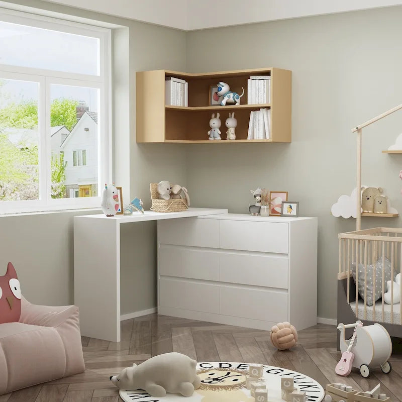 Commode et Bureau Rotatifs – Coiffeuse à 6 Tiroirs Blanche/Noire