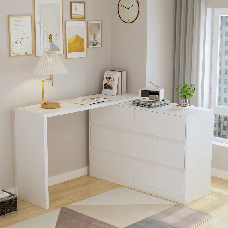 Commode et Bureau Rotatifs – Coiffeuse à 6 Tiroirs Blanche/Noire