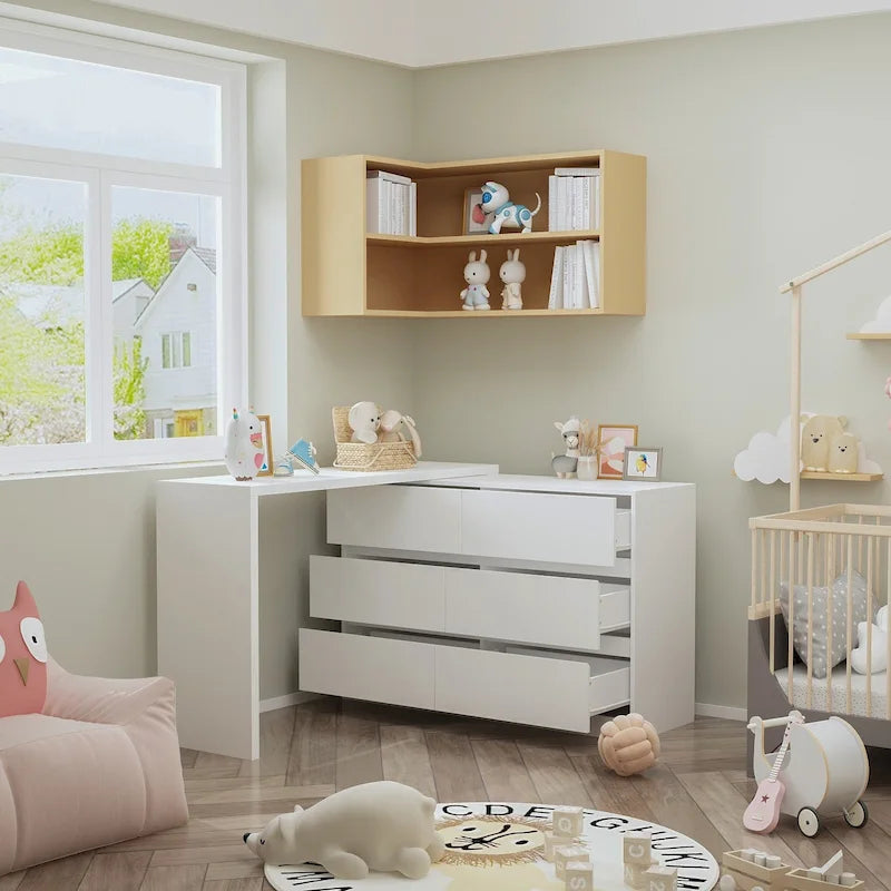 Commode et Bureau Rotatifs – Coiffeuse à 6 Tiroirs Blanche/Noire