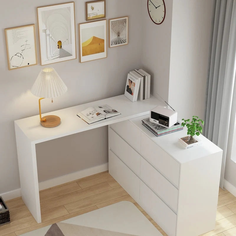 Commode et Bureau Rotatifs – Coiffeuse à 6 Tiroirs Blanche/Noire
