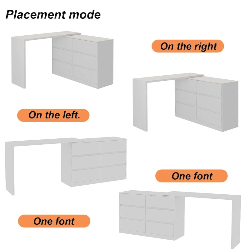 Commode et Bureau Rotatifs – Coiffeuse à 6 Tiroirs Blanche/Noire