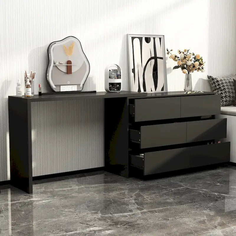 Commode et Bureau Rotatifs – Coiffeuse à 6 Tiroirs Blanche/Noire