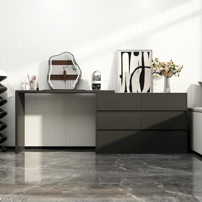 Commode et Bureau Rotatifs – Coiffeuse à 6 Tiroirs Blanche/Noire