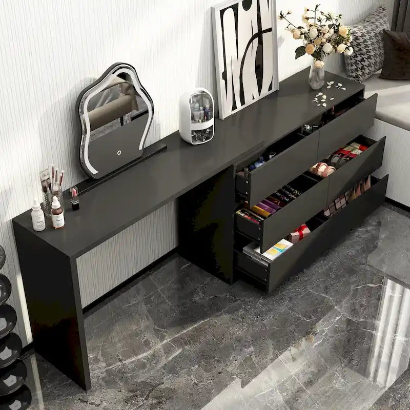 Commode et Bureau Rotatifs – Coiffeuse à 6 Tiroirs Blanche/Noire
